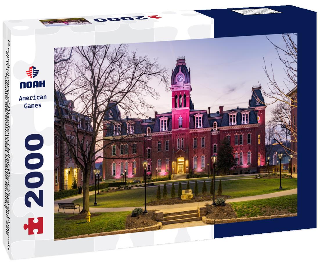 Noah Jigsaw Puzzle Dramatic image of Woodburn Hall at West Virginia University or WVU in Morgantown West Virginia as the sun sets behind the illuminated historic building 2000 pieces
