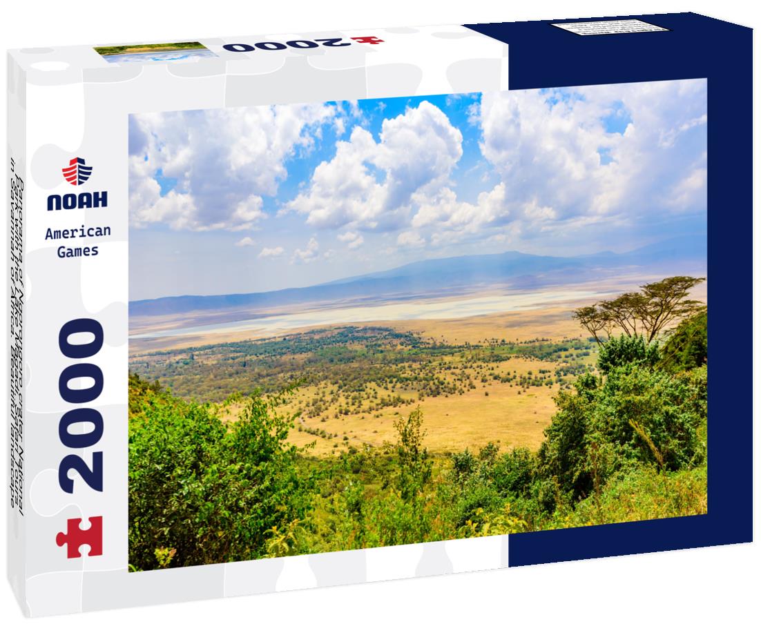 Noah Jigsaw Puzzle Panorama of Ngorongoro crater National Park with the Lake Magadi. Safari Tours in Savannah of Africa. Beautiful landscape scenery in Tanzania, Africa 2000 pieces