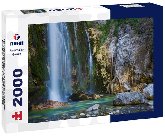 Noah Jigsaw Puzzle Grunas waterfall 2 km behind the village of Theth in Albania. Theth is a small village in Shkodër county in Albania. It is a protected landscape area 2000 pieces