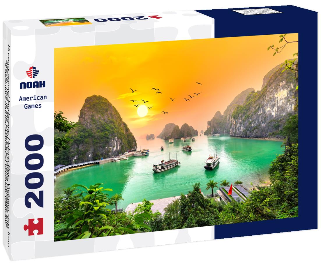 Noah Jigsaw Puzzle Dreamy sunset landscape Halong Bay, Vietnam view from adove. This is the UNESCO World Heritage Site, a beautiful natural wonder in northern Vietnam 2000 pieces