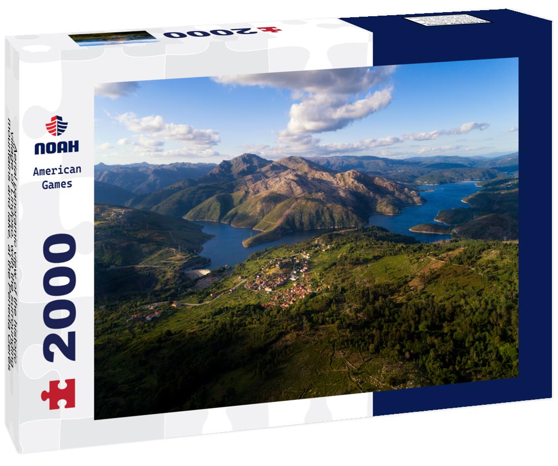 Noah Jigsaw Puzzle Aerial panoramic view of the historic village of Lindoso, with the surrounding mountains and lake, at the Peneda Geres National Park, in Portugal 2000 pieces