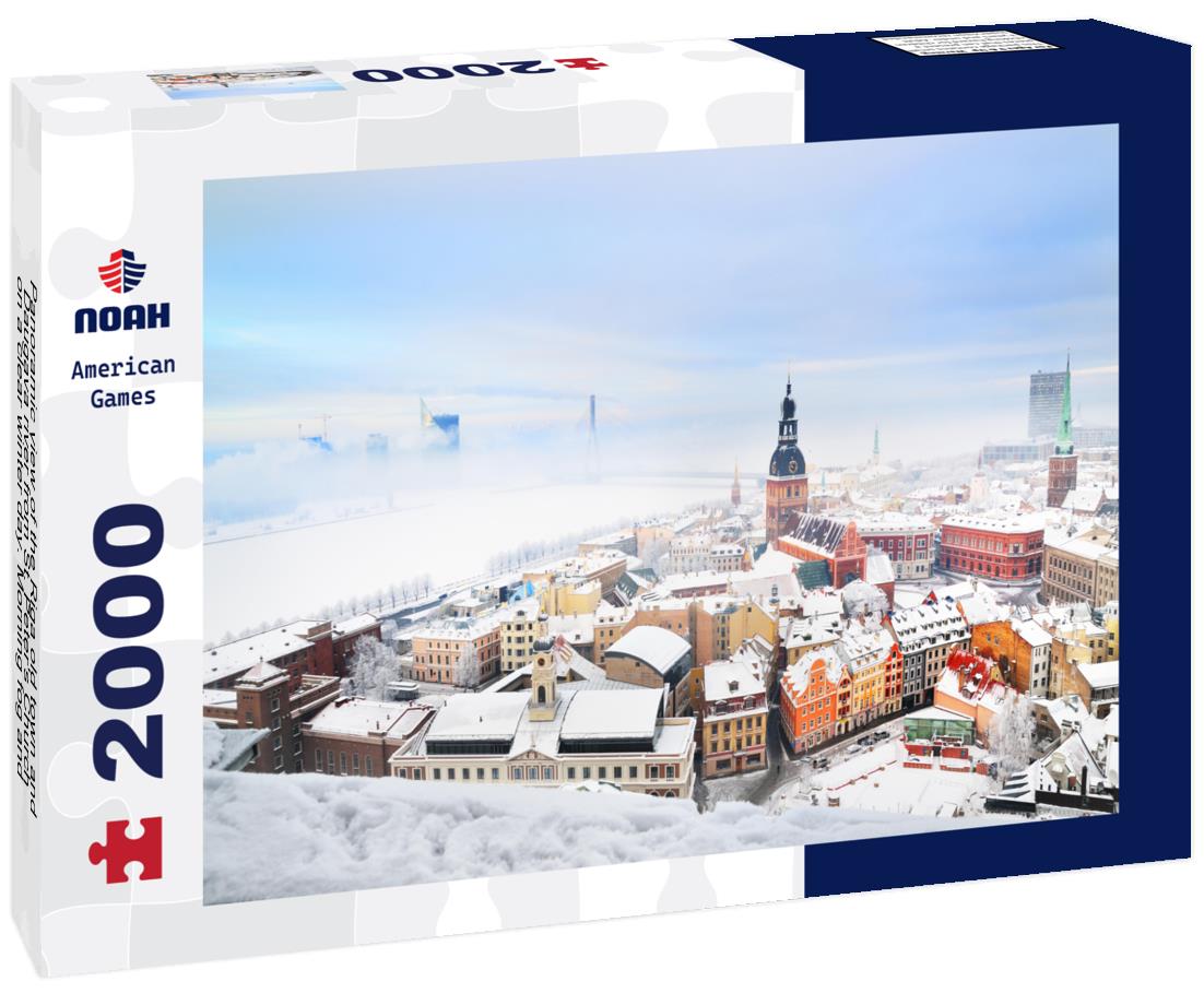 Noah Jigsaw Puzzle Panoramic view of the Riga old town and Daugava river from St. Peter's Church on a clear winter day. Morning fog and snow-covered houses. Latvia 2000 pieces
