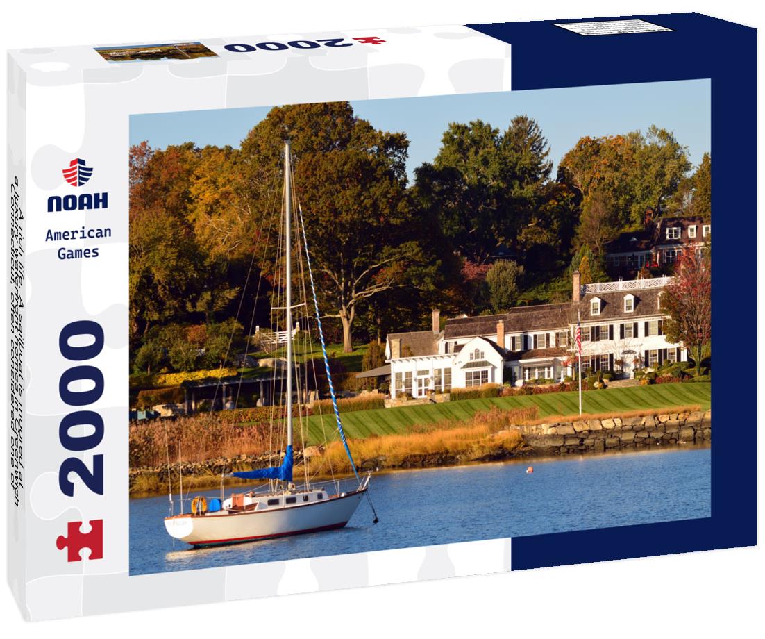 Noah Jigsaw Puzzle A rich life: A sailboat is moored at a luxury waterfront homes in Greenwich Connecticut, often considered one of the wealthiest towns in America 2000 pieces