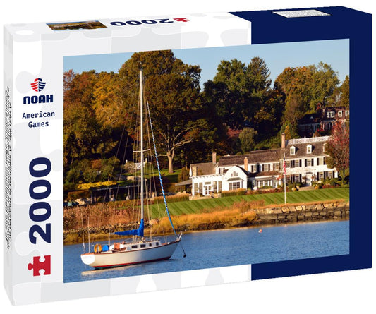 Noah Jigsaw Puzzle A rich life: A sailboat is moored at a luxury waterfront homes in Greenwich Connecticut, often considered one of the wealthiest towns in America 2000 pieces