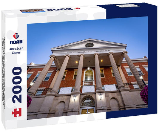 Noah Jigsaw Puzzle Woodford county courthouse in Versailles, Kentucky as seen from the sidewalk in front of it during early morning hours with lights still shining 2000 pieces