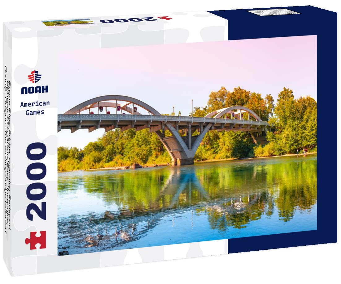 Noah Jigsaw Puzzle Rogue River Bridge, spanning Redwood Highway 25 in Grants Pass, Josephine County, Oregon. The arching bridge reflected on Rougue River at sunset 2000 pieces