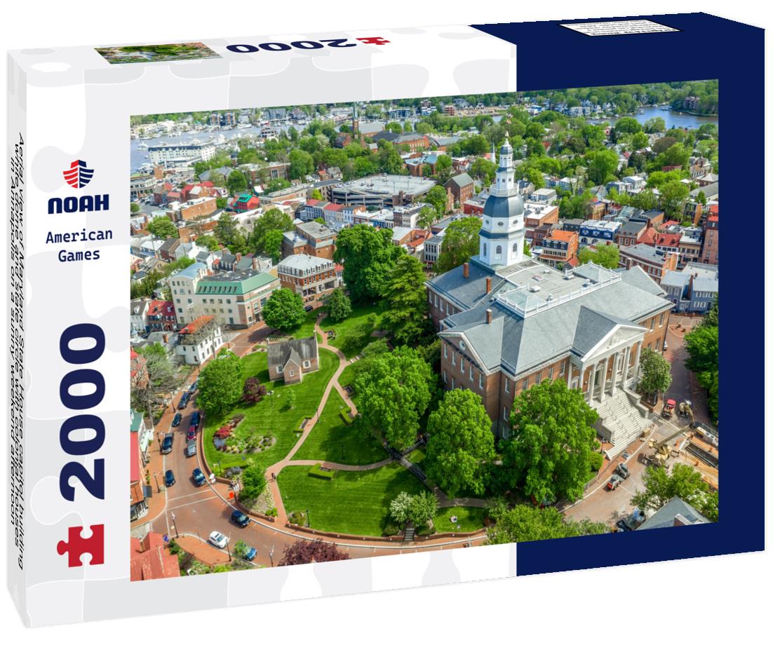 Noah Jigsaw Puzzle Aerial view of Maryland State House capitol building white dome and state circle with colonial houses in Annapolis on a sunny weekend afternoon 2000 pieces
