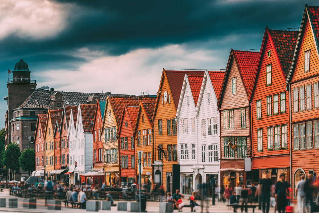 Bergen, Norway. Tourists People Visiting Historical Landmark Houses In Bryggen - Hanseatic Wharf In Bergen, Norway. UNESCO World Heritage Site 2000pc Puzzle