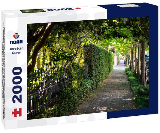 Noah Jigsaw Puzzle New Orleans, USA Old street historic Garden district in Louisiana famous town city with cobblestone sidewalk path tunnel in spring green color 2000 pieces