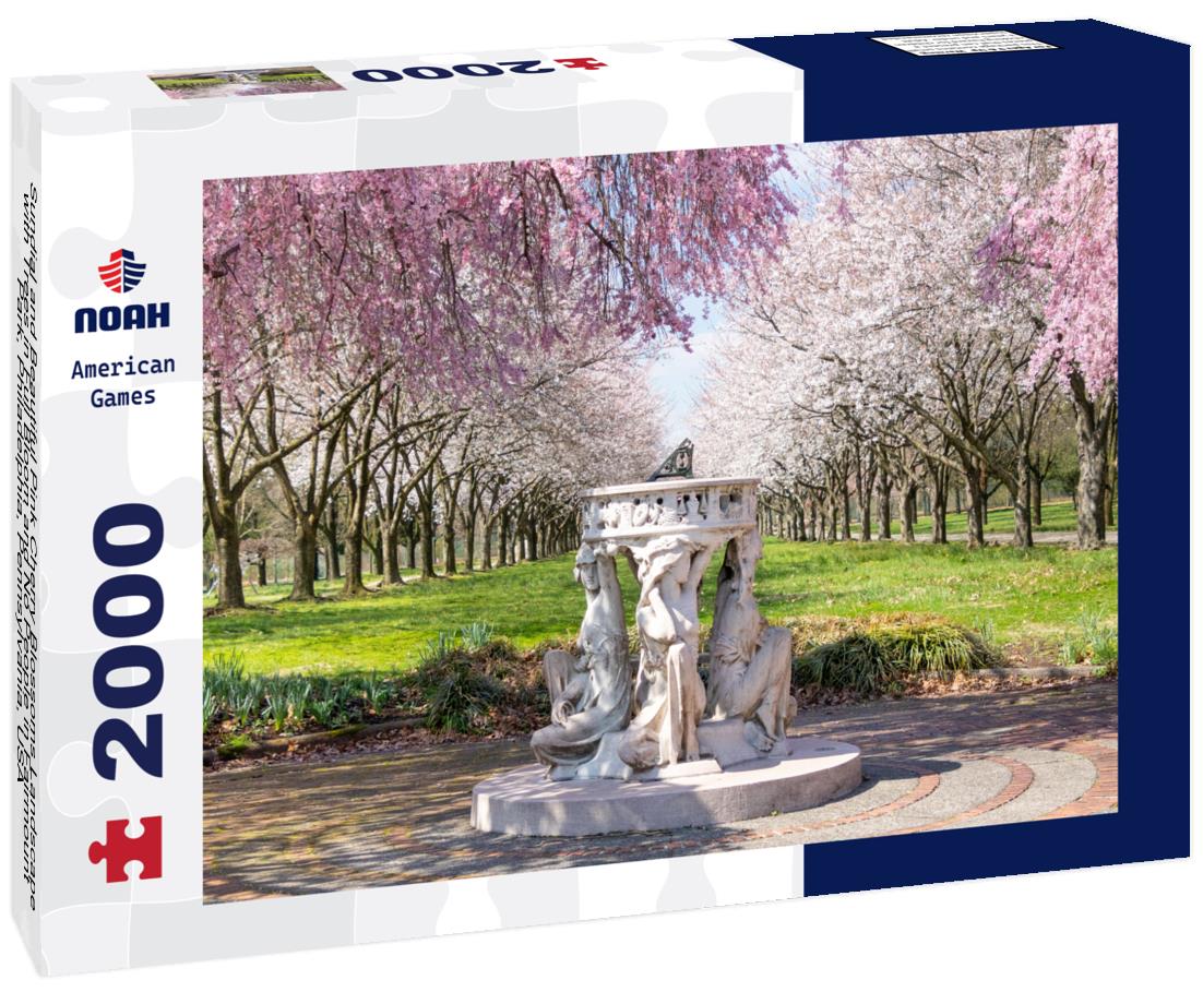 Noah Jigsaw Puzzle Sundial and Beautiful Pink Cherry Blossoms Landscape with Trees in Full Bloom and No People in Fairmount Park, Philadelphia, Pennsylvania, USA 2000 pieces