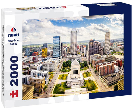 Noah Jigsaw Puzzle Aerial view of Indianapolis, Indiana skyline above Indiana World War Memorial and University park, and along Meridian and Pennsylvania streets 2000 pieces