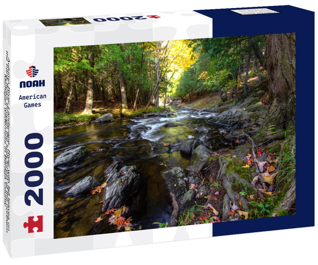 Noah Jigsaw Puzzle Autumn River Landscape. River with fall leaves on the bank flows through the lush forest of the northern Michigan wilderness in Baraga County 2000 pieces