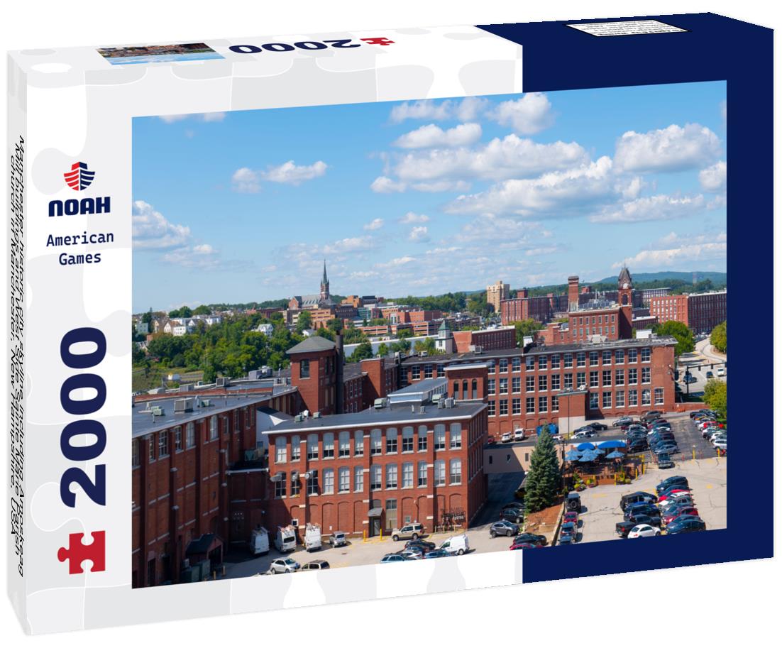 Noah Jigsaw Puzzle Manchester historic city skyline including Amoskeag Mill buildings and West Side Sainte Marie Parish church in Manchester, New Hampshire, USA 2000 pieces