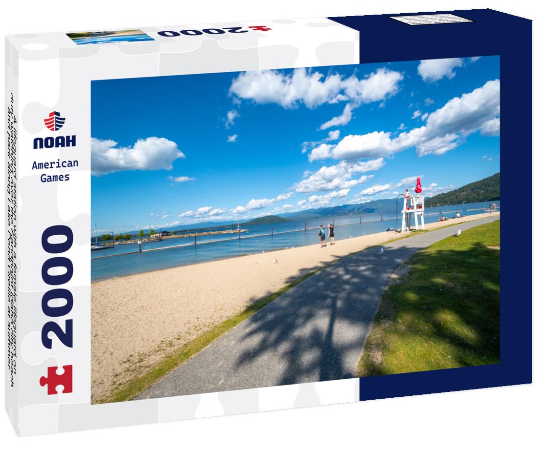 Noah Jigsaw Puzzle A lifeguard station with a female lifeguard on duty watching over the Sandpoint Idaho city beach and park along Lake Pend Oreille at summer 2000 pieces