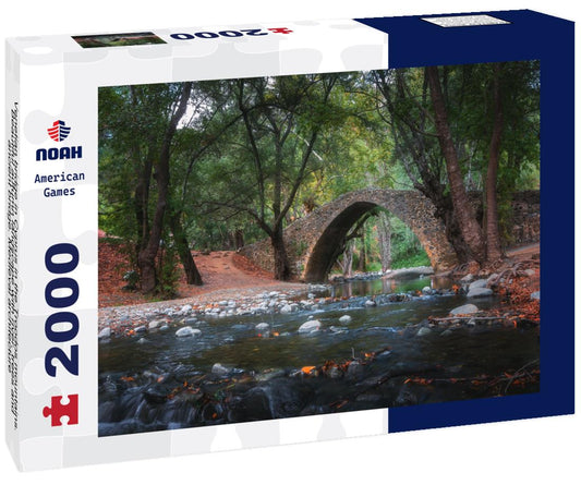 Noah Jigsaw Puzzle Venetian bridge in Cyprus in the Troodos mountains. Beautiful autumn landscape with river, trees and ancient bridge. Medieval architecture 2000 pieces