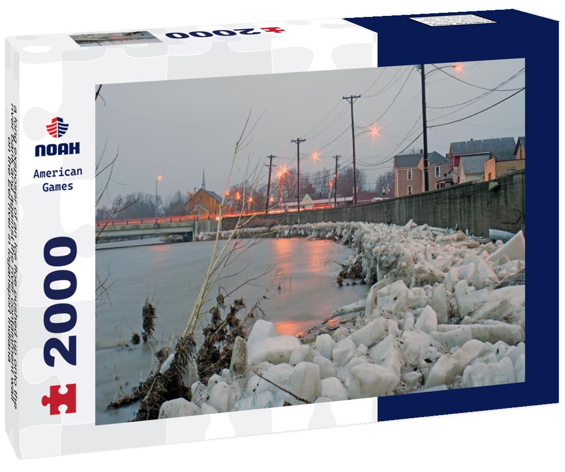 Noah Jigsaw Puzzle a long exsposer of an Ice floe pushed up onto the river bank and against the river containment wall on the Eel river in logansport Indiana 2000 pieces