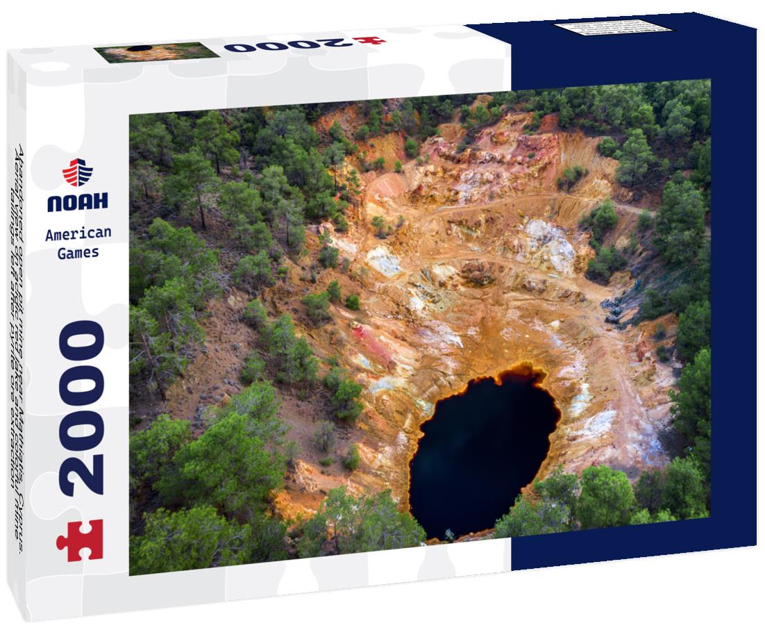 Noah Jigsaw Puzzle Abandoned open pit mine near Mathiatis, Cyprus. Aerial view on acidic red lake and colorful mine tailings left after pyrite ore extraction 2000 pieces