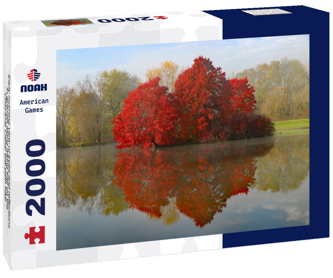 Noah Jigsaw Puzzle Early morning view of trees and reflections in autumn along hiking trail on the Ohio-Erie Canal tow path hike-bike trail, in Clinton, Ohio 2000 pieces
