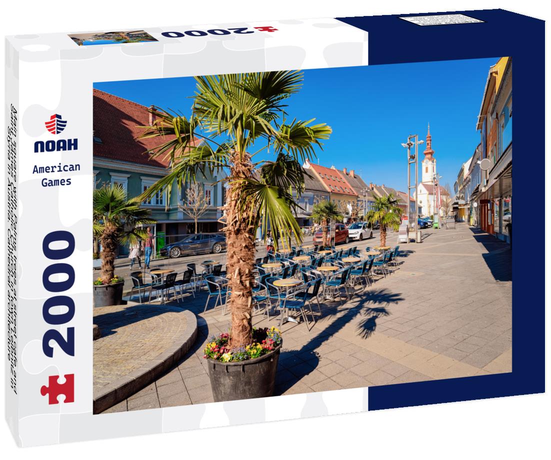 Noah Jigsaw Puzzle Main square with Palms trees at street cafe and Saint James Catholic Church in town Leibnitz in Styria in Austria. Cathedral architecture 2000 pieces