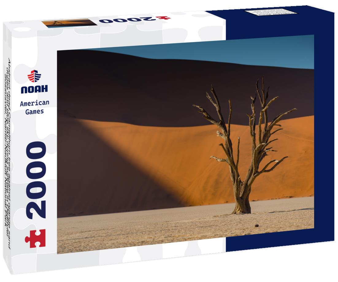 Noah Jigsaw Puzzle Abstract dead Camelthorn tree against orange sand dunes and blue sky during sunrise in Deadvlei, Sossusvlei, Namib-Naukluft National Park 2000 pieces