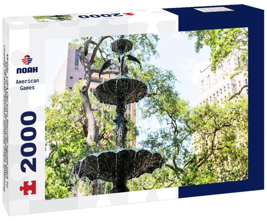 Noah Jigsaw Puzzle Mobile, USA Old town Bienville square park by street in Alabama famous southern town, closeup of water fountain spraying drops splashing 2000 pieces