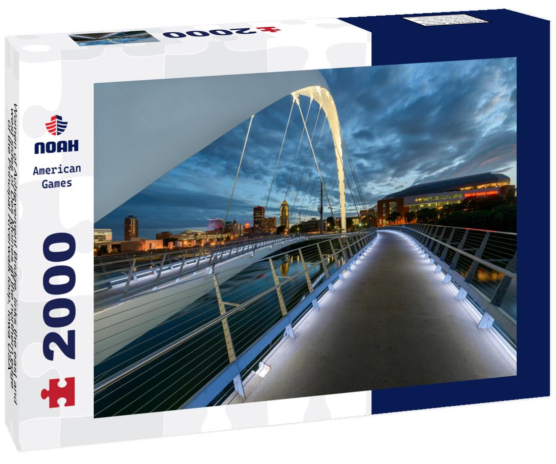 Noah Jigsaw Puzzle Women of Achievement Bridge, links the east and west sides of Des Moines at the northern edge of the Principal Riverwalk loop, Iowa USA 2000 pieces