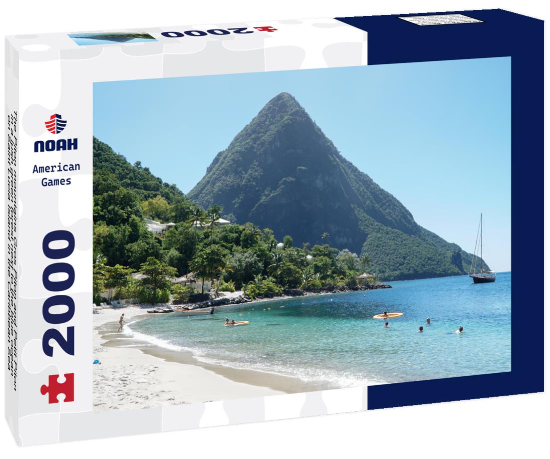 Noah Jigsaw Puzzle The Piton mountains Gros Piton and Petit Piton in a lush green forest next to the blue ocean on Saint Lucia Island in the Caribbean Sea 2000 pieces