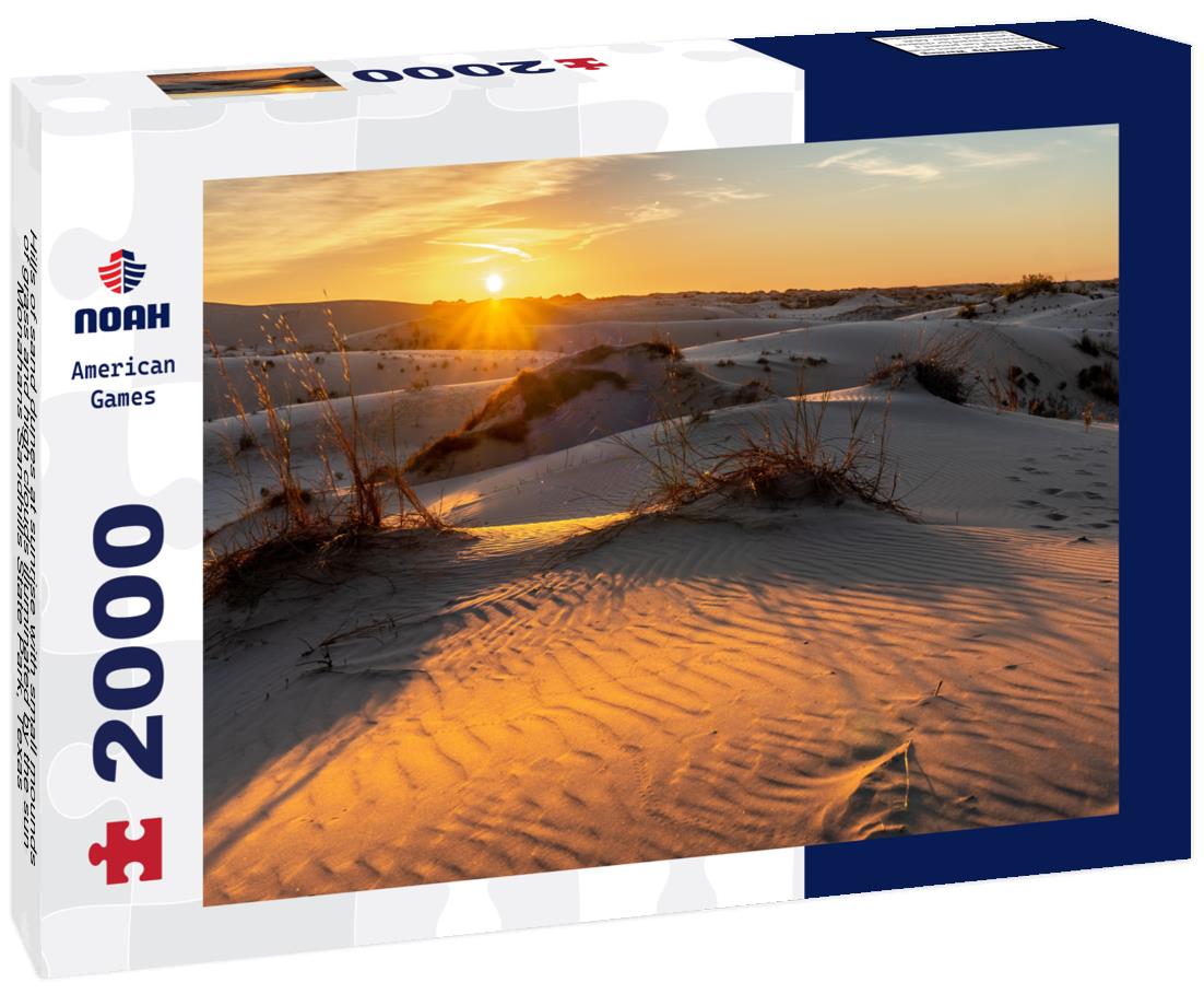 Noah Jigsaw Puzzle Hills of sand dunes at sunrise with small mounds of grass and high clouds illuminated by the sun, Monahans Sandhills State Park, Texas 2000 pieces