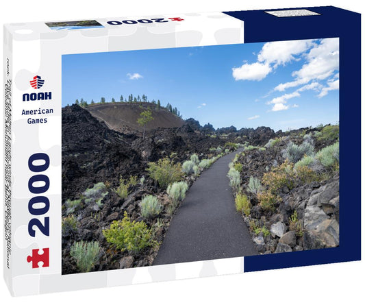 Noah Jigsaw Puzzle Trail of Molten Lands winds through volcanic rock. Lava Butte in background at Newberry National Volcanic Monument near Bend, Oregon 2000 pieces