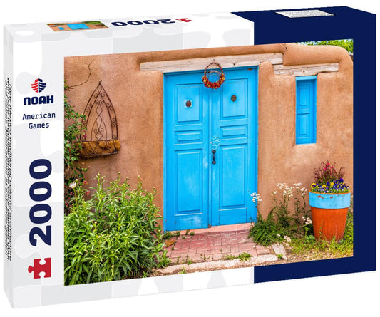 Noah Jigsaw Puzzle New Mexico traditional colorful architecture with blue turquoise adobe color painted door and ristras decorations at entrance garden 2000 pieces