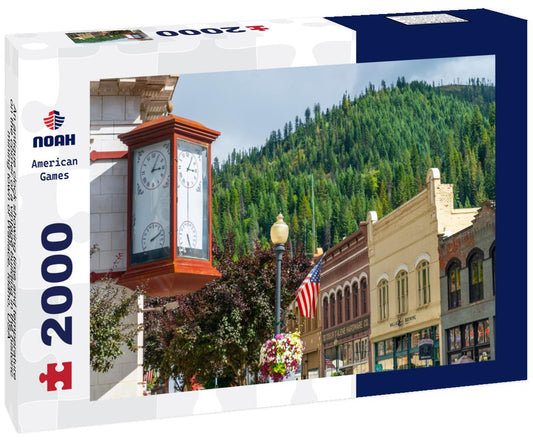 Noah Jigsaw Puzzle An antique clock showing time and temperature on the corner of a vintage building in the historic mining town of Wallace, Idaho, USA 2000 pieces