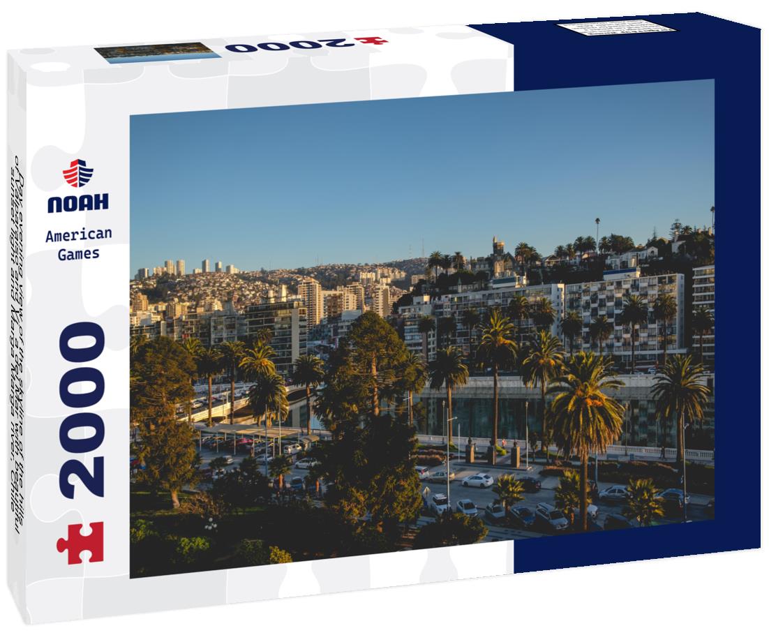 Noah Jigsaw Puzzle Day evening view of the skyline of the hills of Valparaiso and Viña del Mar with beautiful sunset light and Marga Marga river, Chile 2000 pieces