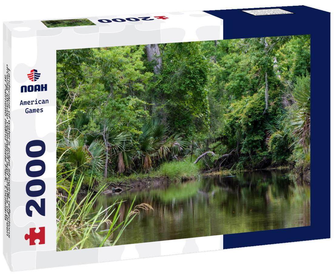 Noah Jigsaw Puzzle Landscape of water's edge showing reflections, diverse swamp vegetation and shades of green at Palmetto Island State Park, Louisiana 2000 pieces