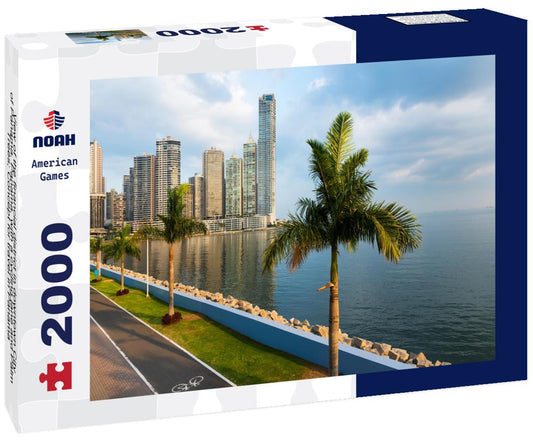 Noah Jigsaw Puzzle View of the financial district in downtown City of Panama, Panama, with a cycling lane and Palm Trees; Concept for travel in Panama 2000 pieces