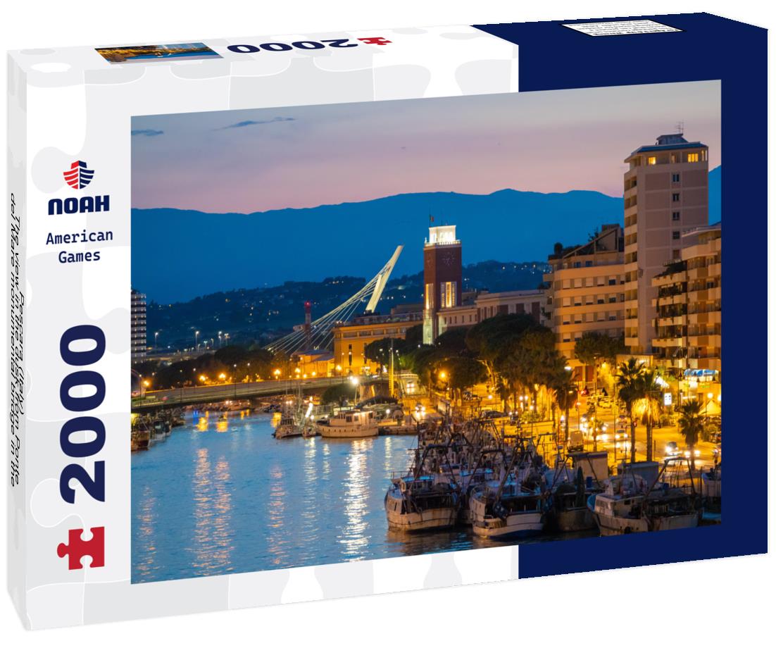 Noah Jigsaw Puzzle Pescara (Italy) - The view in the dusk from Ponte del Mare monumental bridge in the canal and port of Pescara city, Abruzzo region 2000 pieces