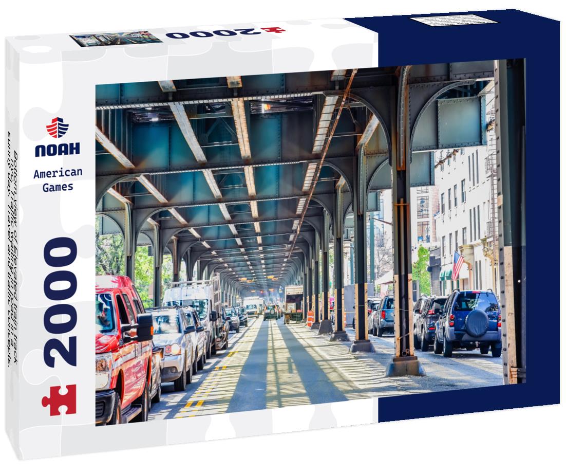 Noah Jigsaw Puzzle Bottom view of Elevated train track nyc. Traffic waiting in road in a sunny day. Travel and traffic concepts. Bronx, New York, USA 2000 pieces