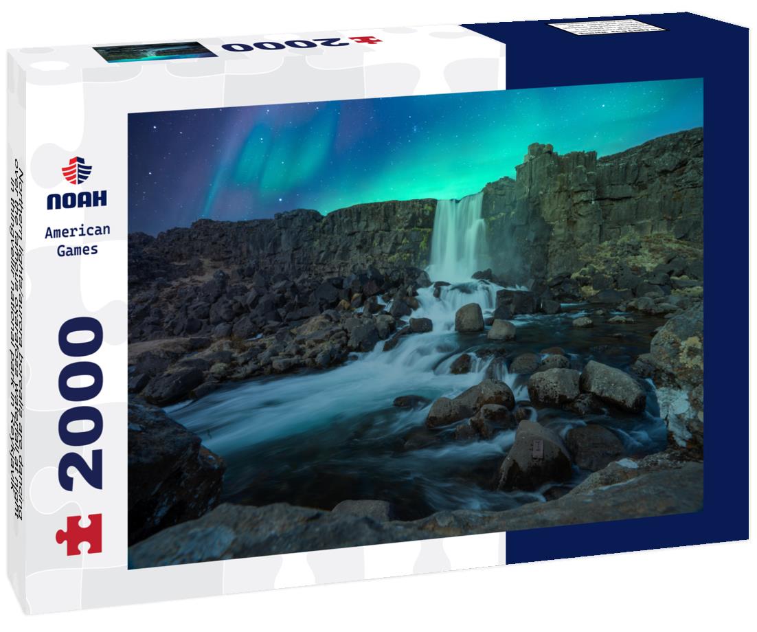 Noah Jigsaw Puzzle Northern lights/aurora borealis are dancing over the famous oxarafoss waterfall at night in thingvellir national park in Reykjavik 2000 pieces