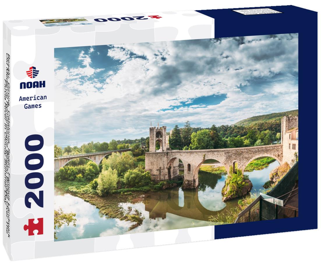 Noah Jigsaw Puzzle Besalu, Girona, Catalonia, Spain. Famous Landmark Old Medieval Romanesque Besalu Bridge Over The Fluvia River In Cloudy Summer Day 2000 pieces
