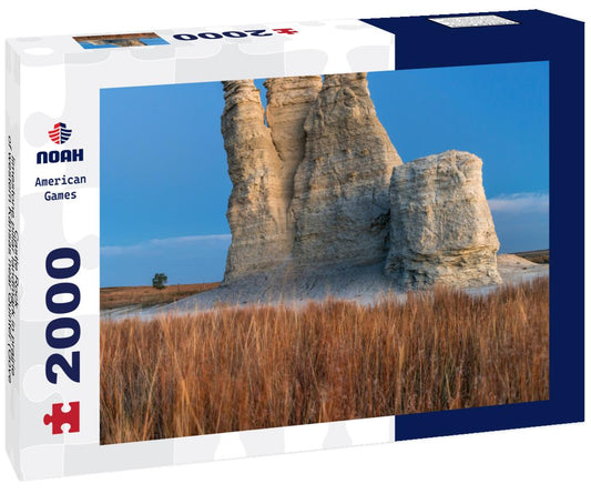 Noah Jigsaw Puzzle Castle Rock - limestone pillar landmark in prairie of western Kansas near Quinter (Gove County), windy fall morning before sunrise 2000 pieces