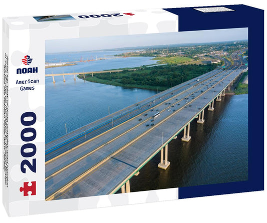 Noah Jigsaw Puzzle Aerial top view of huge complex road junction at cars driving on the Alfred E. Driscoll Bridge across the Raritan River New Jersey 2000 pieces