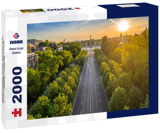 Noah Jigsaw Puzzle Budapest, Hungary - Aerial drone view of Andrassy street at sunrise with Heroes' Square (Hosok tere) at background at summer time 2000 pieces