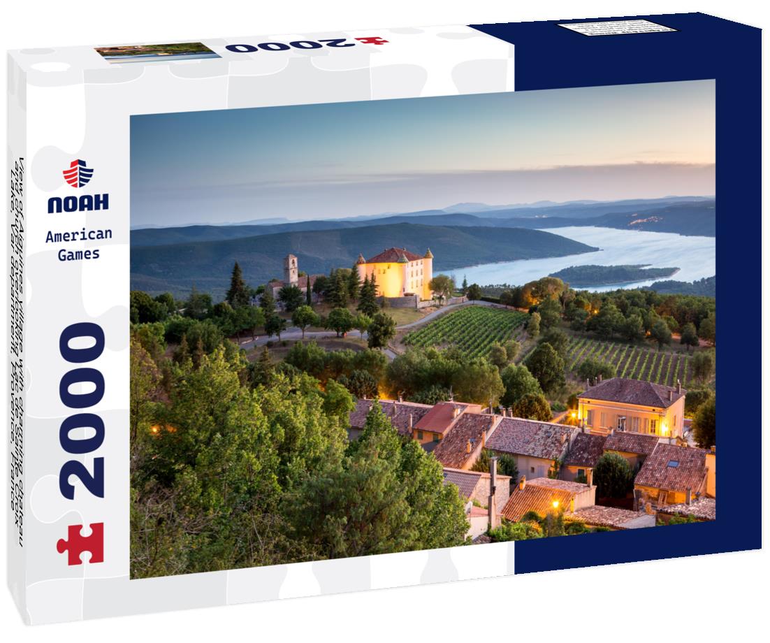 Noah Jigsaw Puzzle View of Aiguines village with charming chateau and church overlooking Lac de Sainte Croix Lake, Var department, Provence, France 2000 pieces