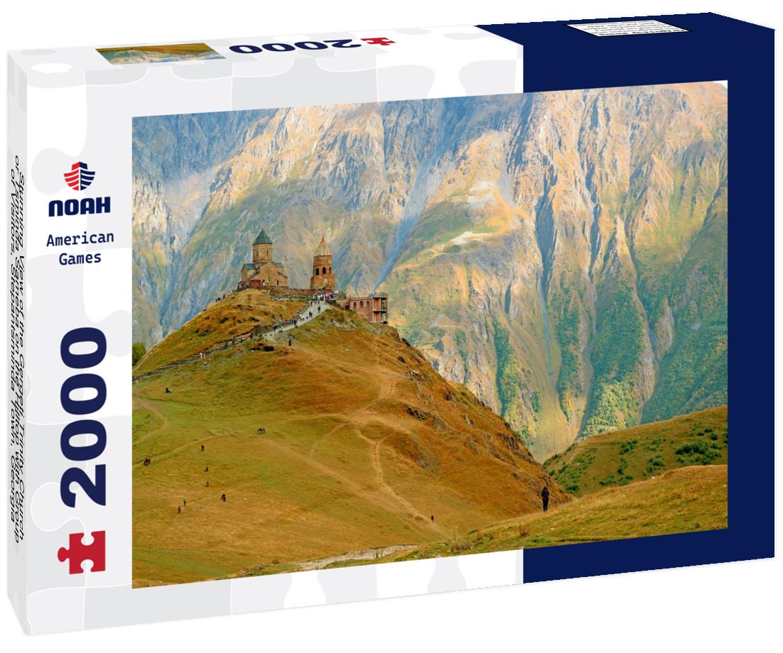 Noah Jigsaw Puzzle Stunning View of the Gergeti Trinity Church or Tsminda Sameba on the Hilltop with Group of Visitors, Stepantsminda Town, Georgia 2000 pieces