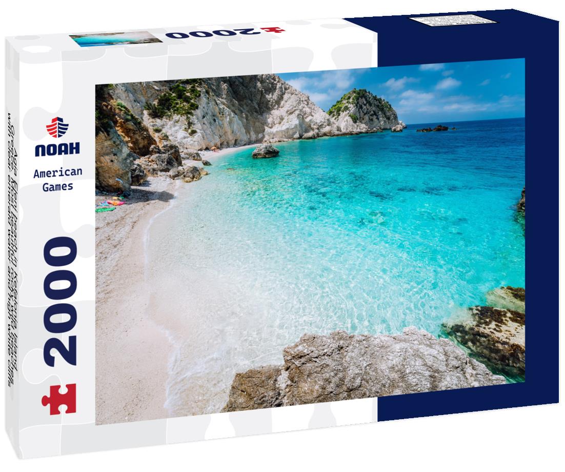 Noah Jigsaw Puzzle Agia Eleni beach in Kefalonia Island, Greece. Most beautiful rocky wild beaches with clear emerald water and high white cliffs 2000 pieces