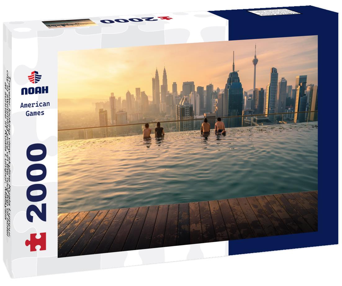 Noah Jigsaw Puzzle Traveler looking view skyline Kuala Lumpur city in swimming pool on the roof top of hotel at sunrise in Kuala Lumpur, Malaysia 2000 pieces