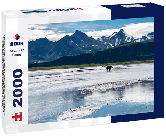 Noah Jigsaw Puzzle Grizzly bear fishes for salmon in the beautiful scenery of Katmai National Park in Alaska, surrounded by mountains and a river 2000 pieces