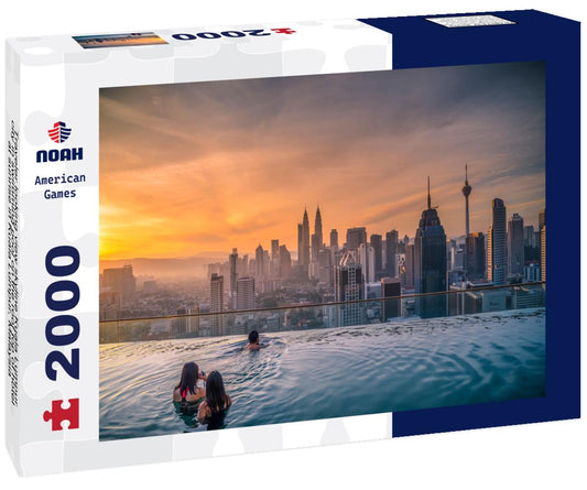 Noah Jigsaw Puzzle Traveler looking view skyline Kuala Lumpur city in swimming pool on the roof top of hotel at sunrise in Kuala Lumpur, Malaysia 2000 pieces