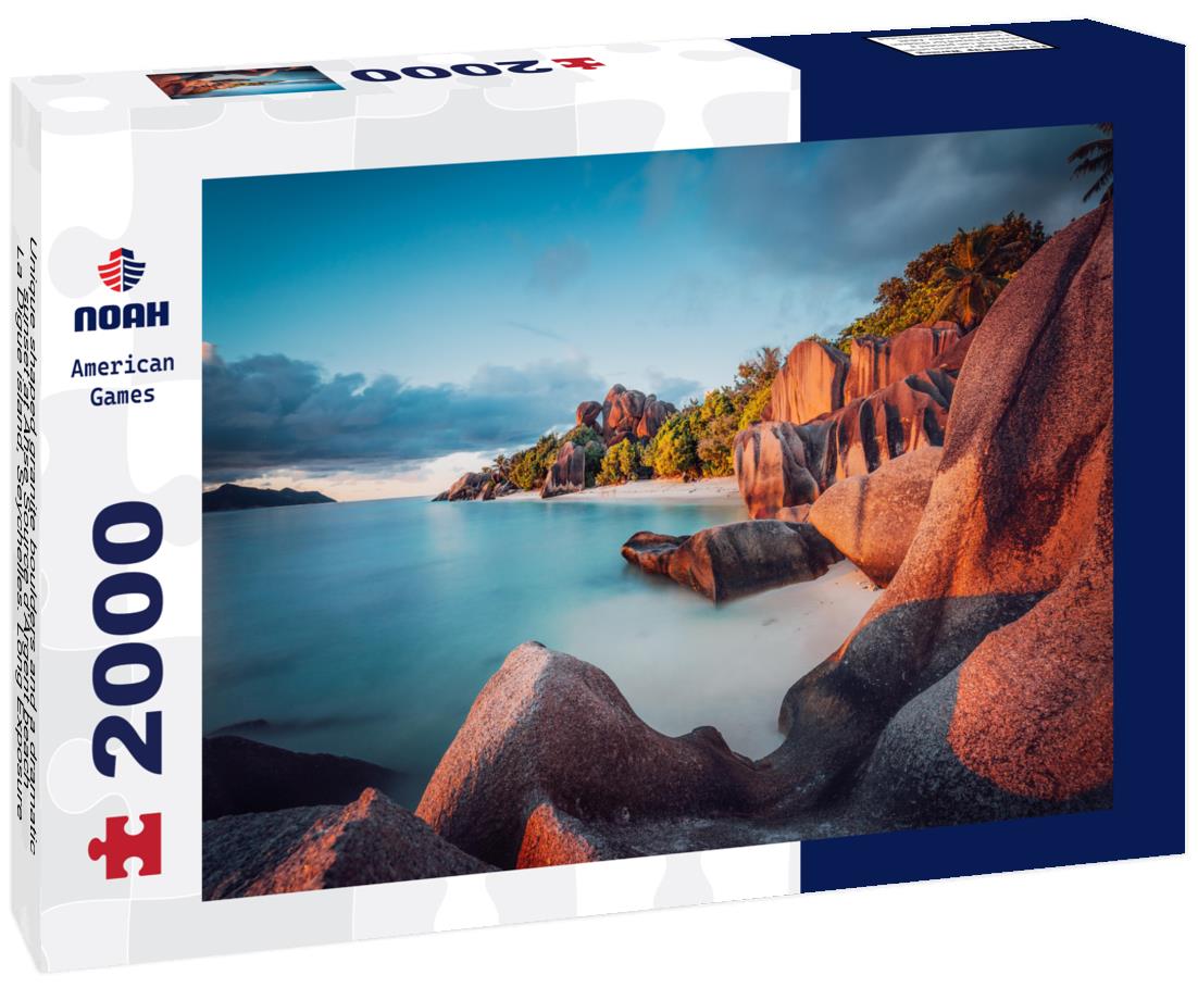 Noah Jigsaw Puzzle Unique shaped granite boulders and a dramatic sunset at Anse Source d'Argent beach, La Digue island, Seychelles. Long Exposure 2000 pieces