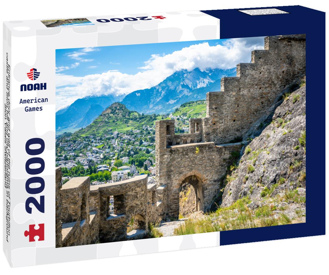 Noah Jigsaw Puzzle Entrance door and wall of the ruins of Tourbillon castle and Sion hill and city panorama in background Sion Valais Switzerland 2000 pieces