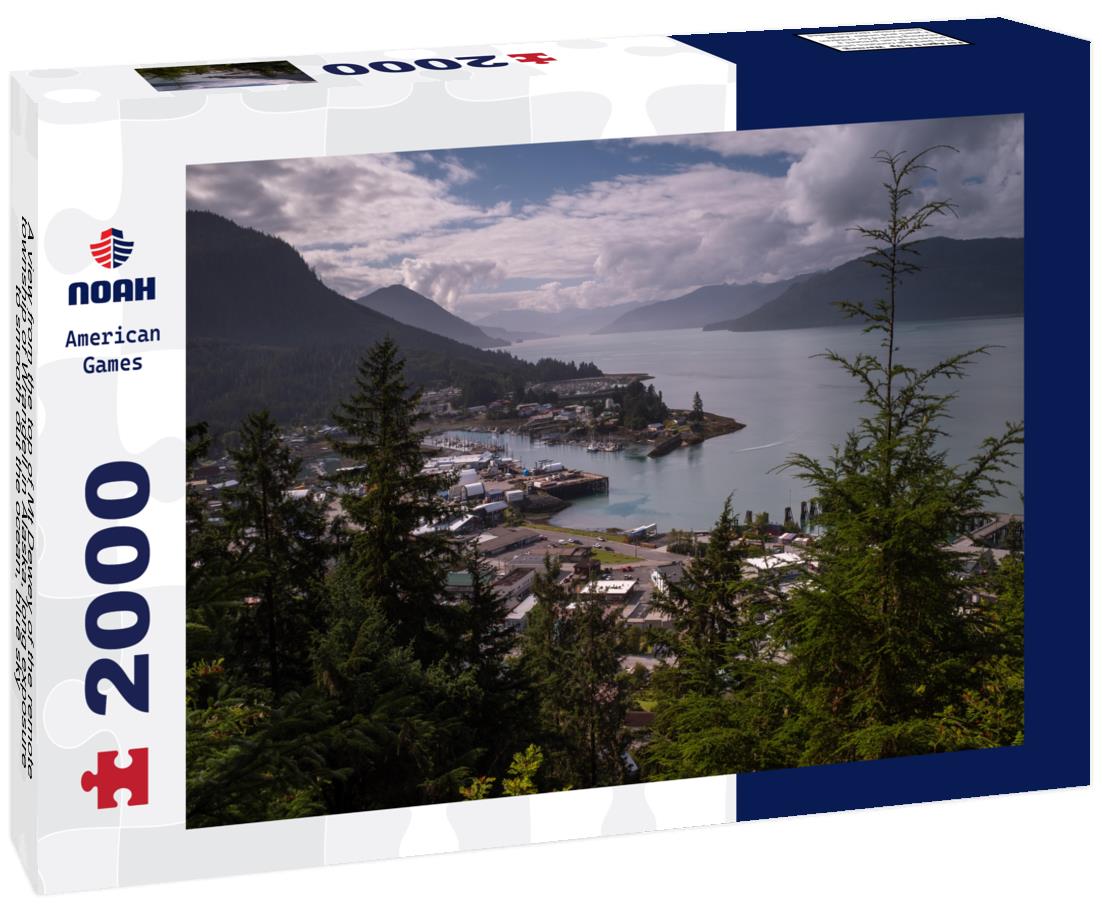 Noah Jigsaw Puzzle A view from the top of Mt Dewey of the remote township of Wrangell in Alaska, long exposure to smooth out the ocean, blue sky 2000 pieces